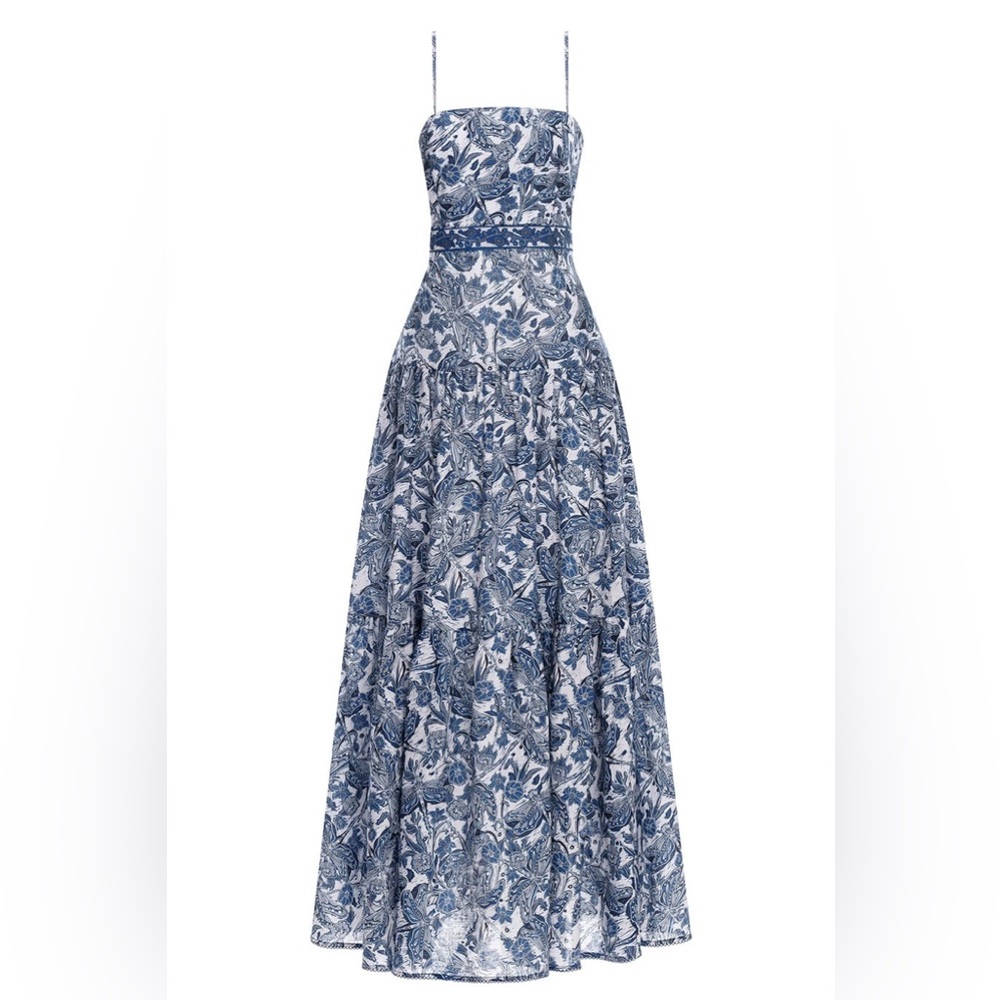 Agua by Agua Bendita Lima Dragonfly Noche Embellished Linen Maxi Dress